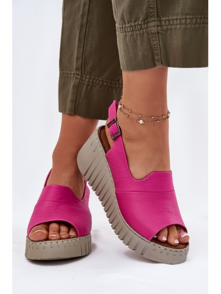 Women's Sandals Made Of Natural Leather On Wedge Fuchsia Artiker 54C0789