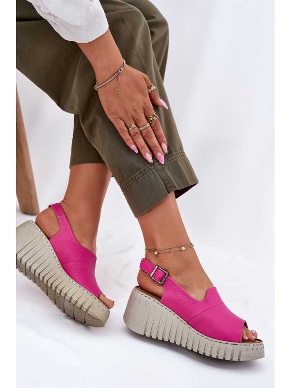 Women's Sandals Made Of Natural Leather On Wedge Fuchsia Artiker 54C0789