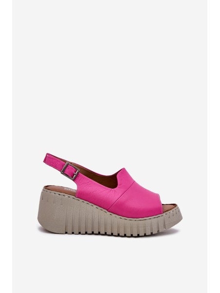 Women's Sandals Made Of Natural Leather On Wedge Fuchsia Artiker 54C0789