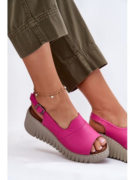 Women's Sandals Made Of Natural Leather On Wedge Fuchsia Artiker 54C0789