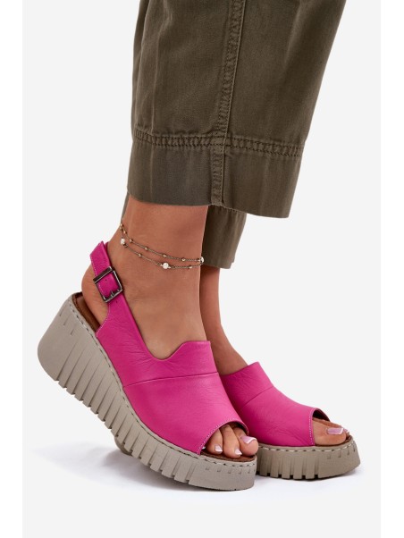 Women's Sandals Made Of Natural Leather On Wedge Fuchsia Artiker 54C0789