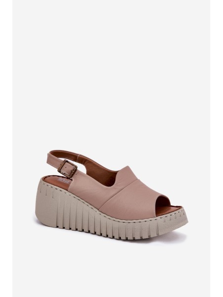 Ladies Sandals Made Of Natural Leather On Wedge Dark Beige Artiker 54C0788