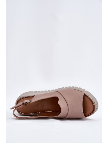 Ladies Sandals Made Of Natural Leather On Wedge Dark Beige Artiker 54C0788