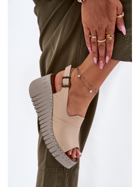 Women's Sandals Made Of Natural Leather On Wedge Artiker Beige 56C0957