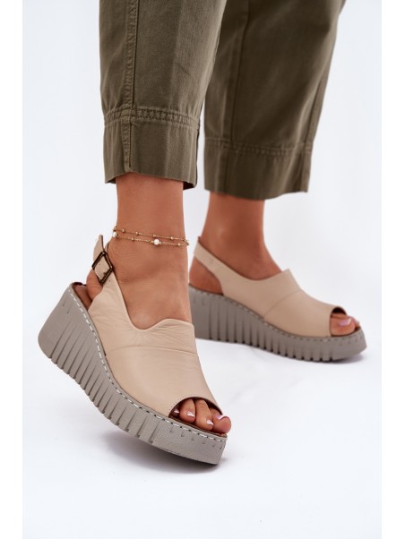 Women's Sandals Made Of Natural Leather On Wedge Artiker Beige 56C0957