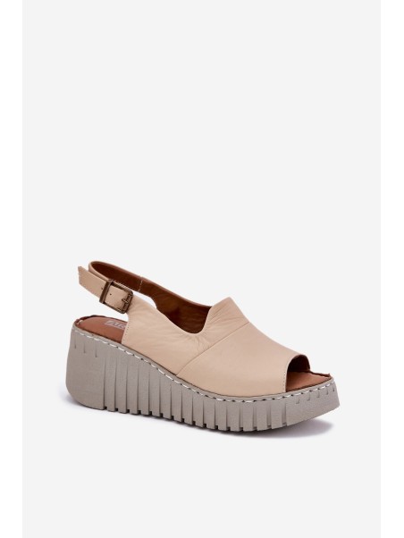 Women's Sandals Made Of Natural Leather On Wedge Artiker Beige 56C0957