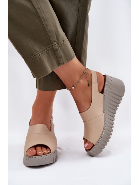 Women's Sandals Made Of Natural Leather On Wedge Artiker Beige 56C0957