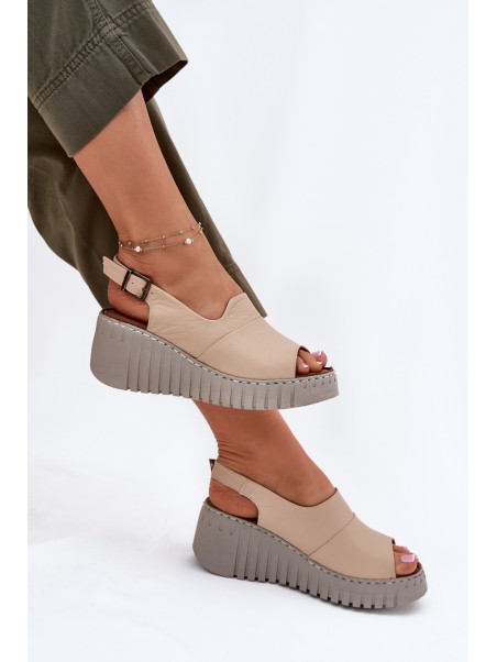 Women's Sandals Made Of Natural Leather On Wedge Artiker Beige 56C0957