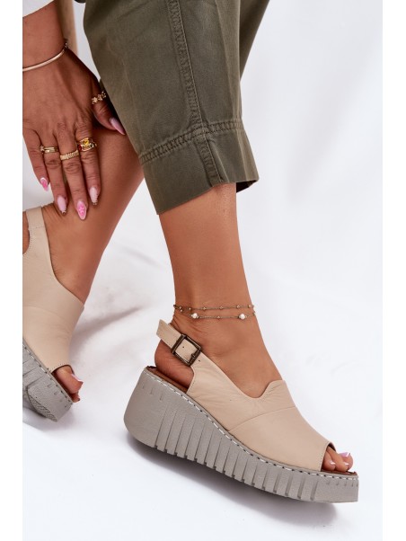 Women's Sandals Made Of Natural Leather On Wedge Artiker Beige 56C0957