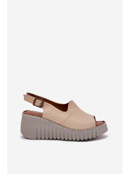 Women's Sandals Made Of Natural Leather On Wedge Artiker Beige 56C0957