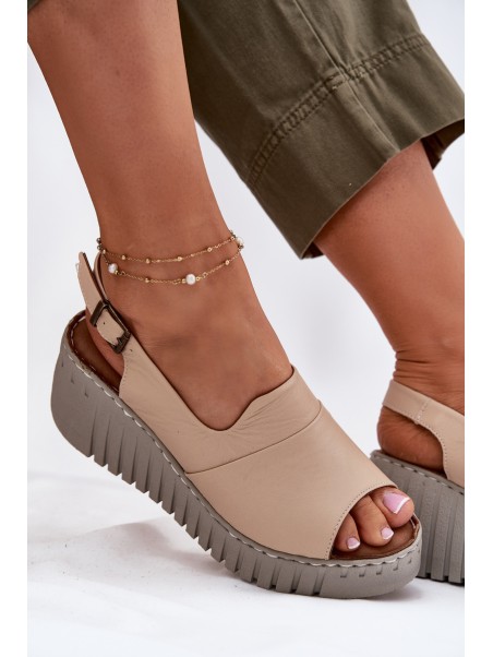 Women's Sandals Made Of Natural Leather On Wedge Artiker Beige 56C0957