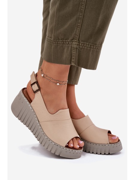 Women's Sandals Made Of Natural Leather On Wedge Artiker Beige 56C0957