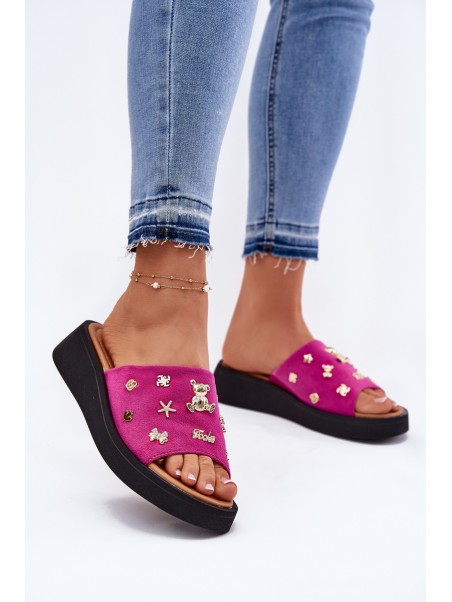 Women's Suede Slippers With Pins Fuchsia Vinceza 66741