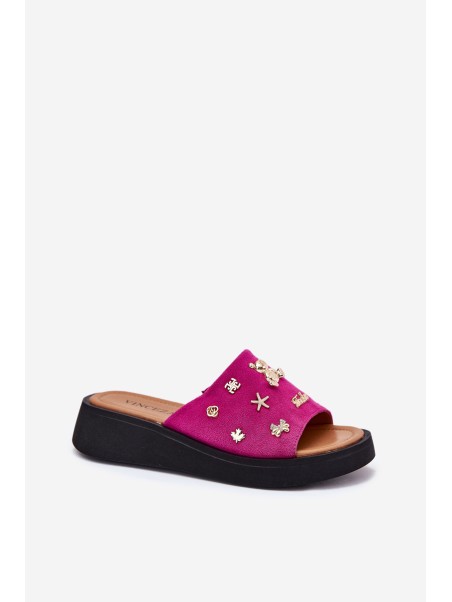 Women's Suede Slippers With Pins Fuchsia Vinceza 66741