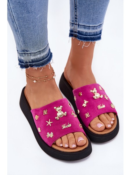 Women's Suede Slippers With Pins Fuchsia Vinceza 66741