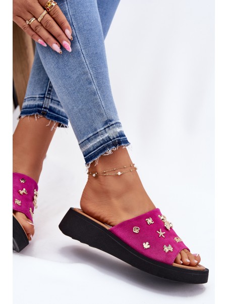 Women's Suede Slippers With Pins Fuchsia Vinceza 66741