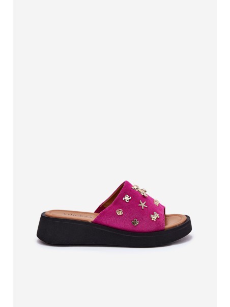 Women's Suede Slippers With Pins Fuchsia Vinceza 66741