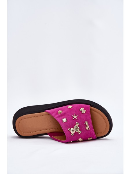 Women's Suede Slippers With Pins Fuchsia Vinceza 66741
