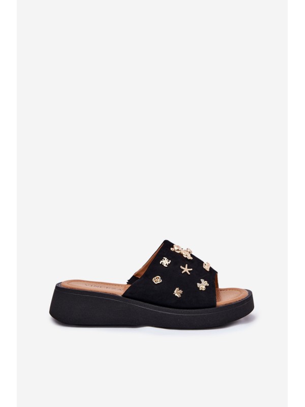 Ladies Suede Slippers With Clips Black Vinceza 66741