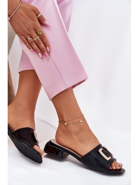 Elegant Ladies Sandals On A Wedge With Golden Detail 62229 Black Vinceza
