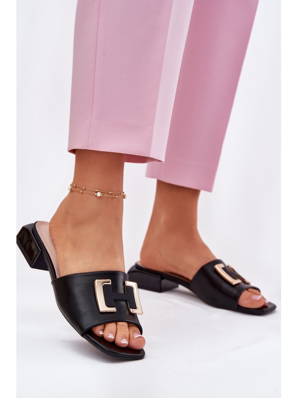 Elegant Ladies Sandals On A Wedge With Golden Detail 62229 Black Vinceza