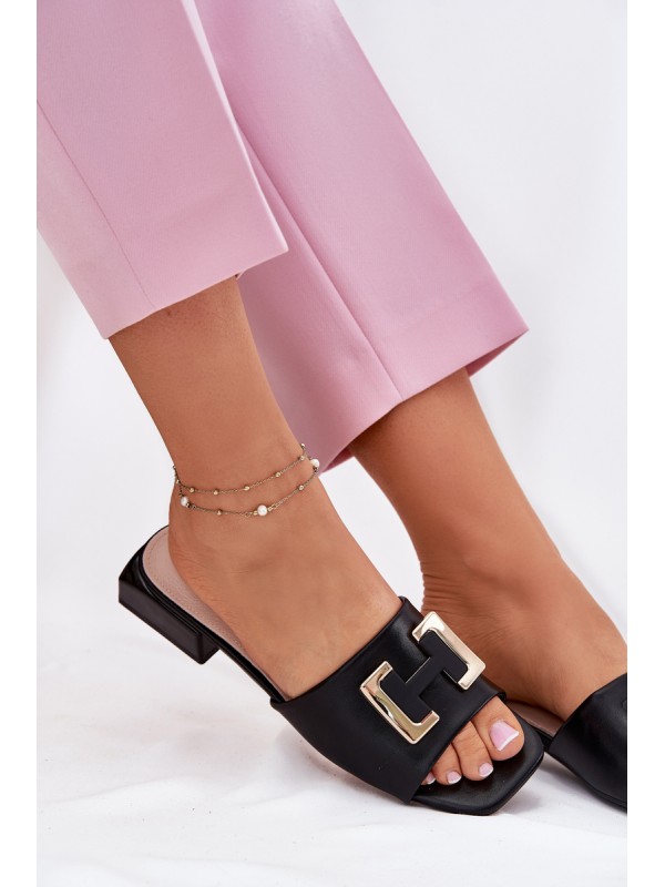 Elegant Ladies Sandals On A Wedge With Golden Detail 62229 Black Vinceza