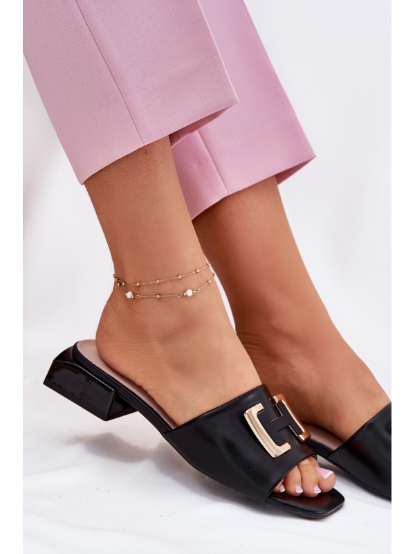 Elegant Ladies Sandals On A Wedge With Golden Detail 62229 Black Vinceza