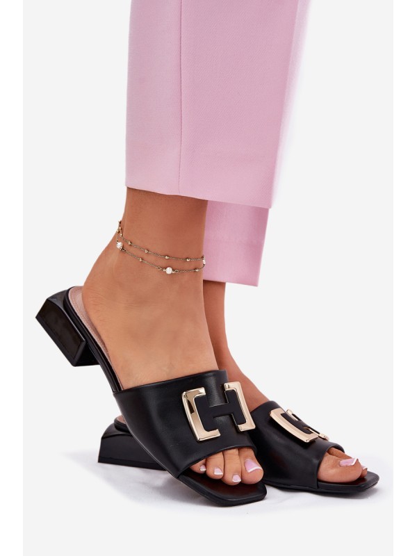 Elegant Ladies Sandals On A Wedge With Golden Detail 62229 Black Vinceza