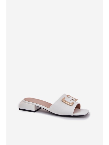 Elegant Women's Mules On A Block Heel With A Gold Detail Vinceza 62229 White