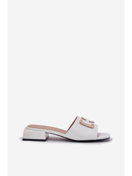 Elegant Women's Mules On A Block Heel With A Gold Detail Vinceza 62229 White