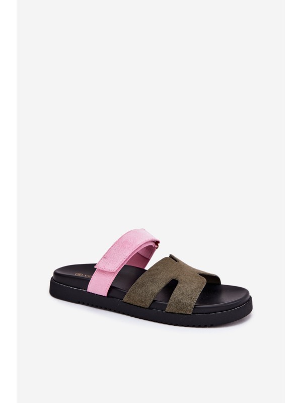 Women's Slippers With Velcro Vinceza 17401 Green-Pink