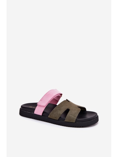 Women's Slippers With Velcro Vinceza 17401 Green-Pink