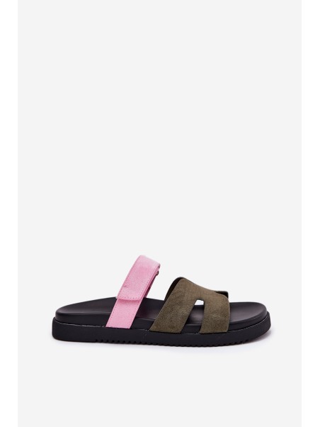 Women's Slippers With Velcro Vinceza 17401 Green-Pink