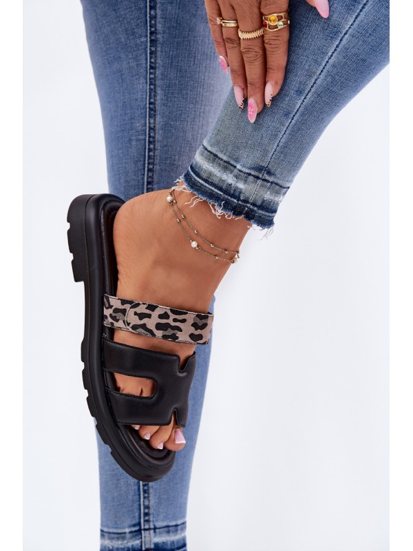 Leather Women's Sandals With Velcro Leopard Vinceza 66769 Black 2