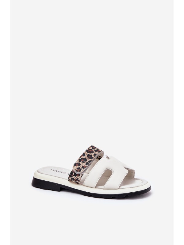 Ladies Leather Sandals With Velcro Leopard Vinceza 66769 Light Beige