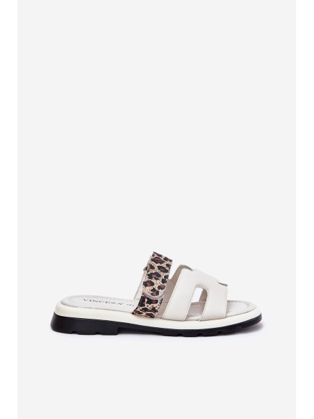 Ladies Leather Sandals With Velcro Leopard Vinceza 66769 Light Beige