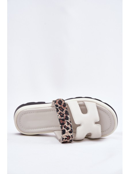 Ladies Leather Sandals With Velcro Leopard Vinceza 66769 Light Beige