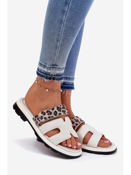 Ladies Leather Sandals With Velcro Leopard Vinceza 66769 Light Beige