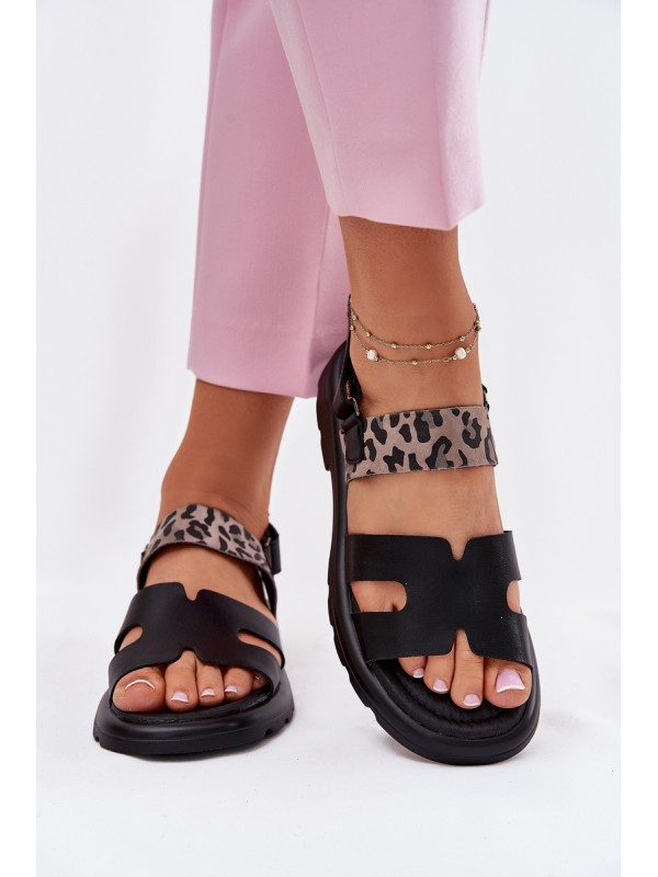 Leather Ladies Sandals On Flat Heel Panther Vinceza 66780 Black 2