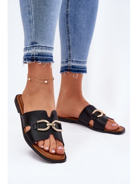 Women's Flat Sandals With Decorative Detail Black Amiresna
