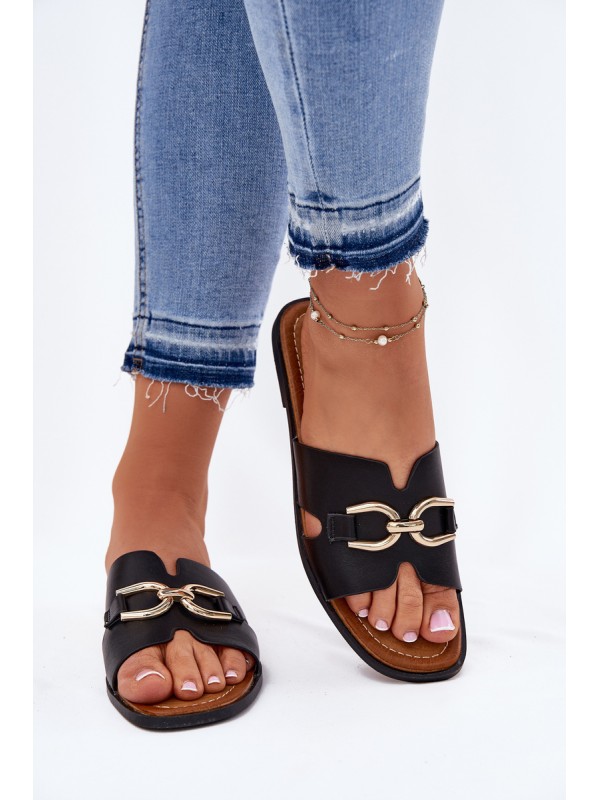 Women's Flat Sandals With Decorative Detail Black Amiresna