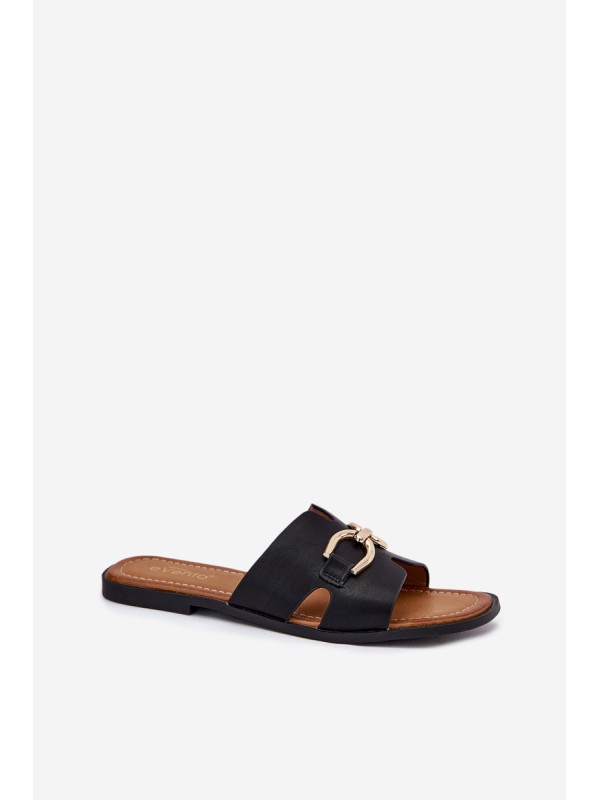 Women's Flat Sandals With Decorative Detail Black Amiresna