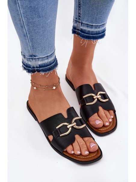 Women's Flat Sandals With Decorative Detail Black Amiresna