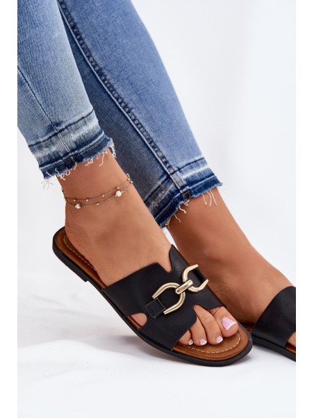Women's Flat Sandals With Decorative Detail Black Amiresna