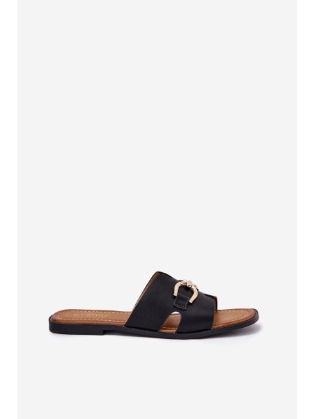 Women's Flat Sandals With Decorative Detail Black Amiresna