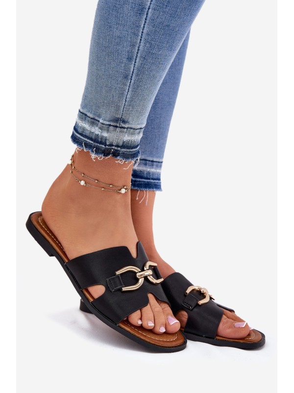 Women's Flat Sandals With Decorative Detail Black Amiresna