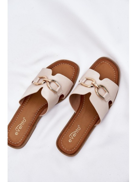 Ladies Flat Slippers With Decorative Detail Beige Amiresna