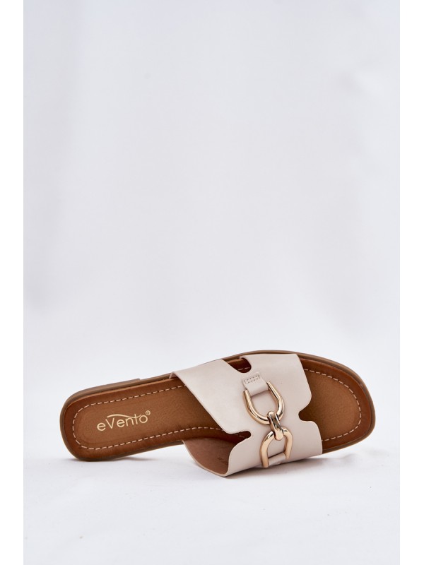 Ladies Flat Slippers With Decorative Detail Beige Amiresna