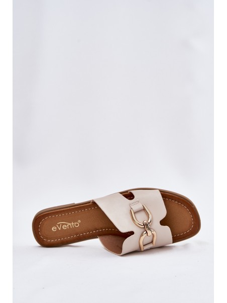 Ladies Flat Slippers With Decorative Detail Beige Amiresna