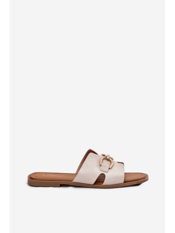 Ladies Flat Slippers With Decorative Detail Beige Amiresna
